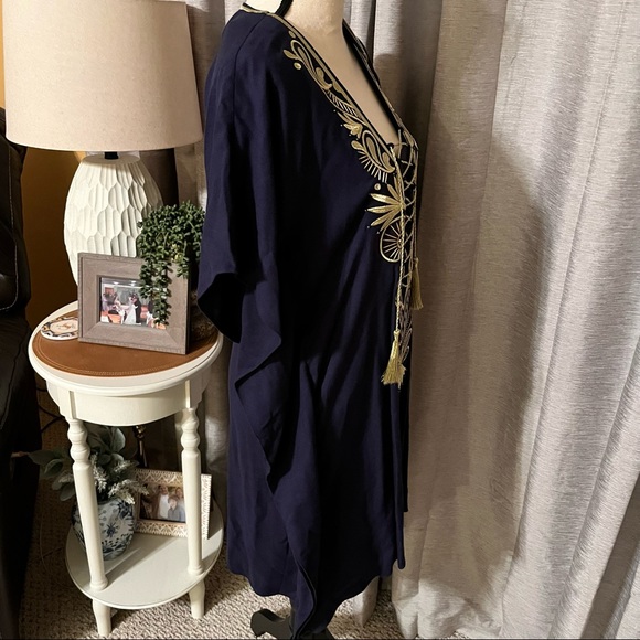Lilly Pulitzer Womens‎ Small Blue Chai Caftan Dress True Gold Trim Coastal NEW - Picture 12 of 16